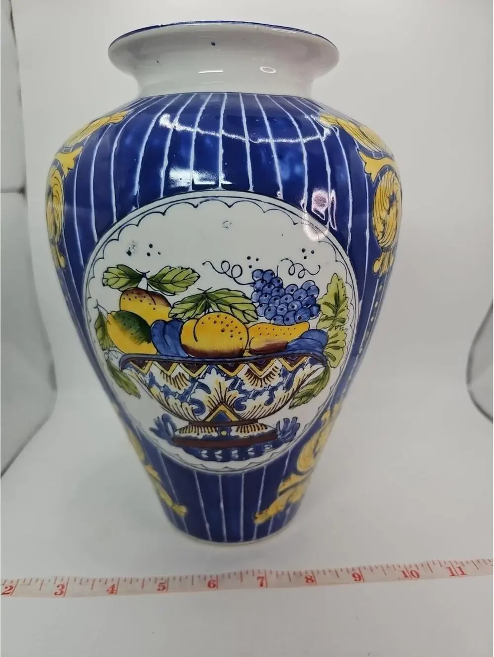 Vintage Porcelain Hand Painted Enamel Fruit Basket Decoration Large Vase 10